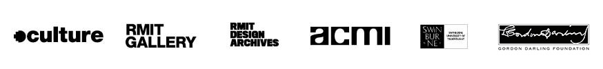 logos for RMIT Culture, RMI Gallery, RMIT Design Archives, ACMI, Swinburne and Gordon Darling Foundation